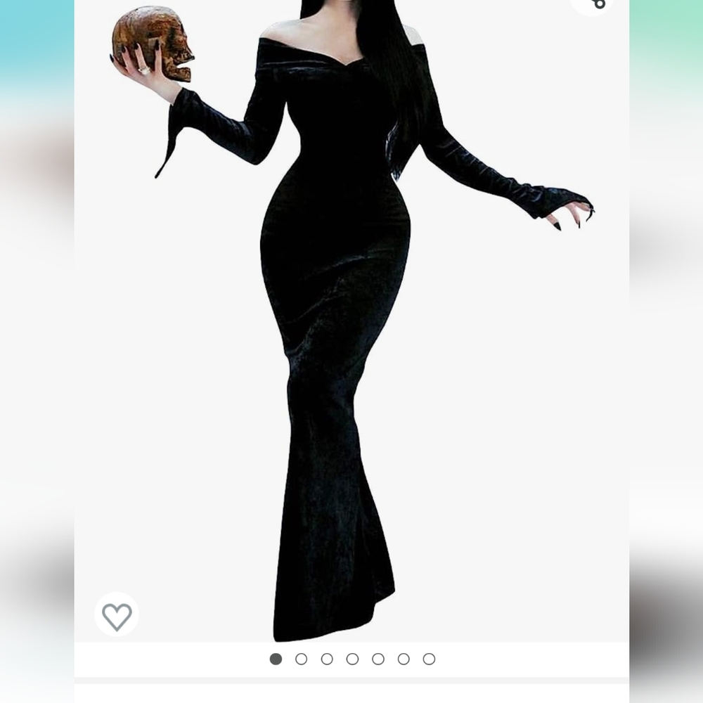 Morticia Addams Halloween costume black dress wig small medium